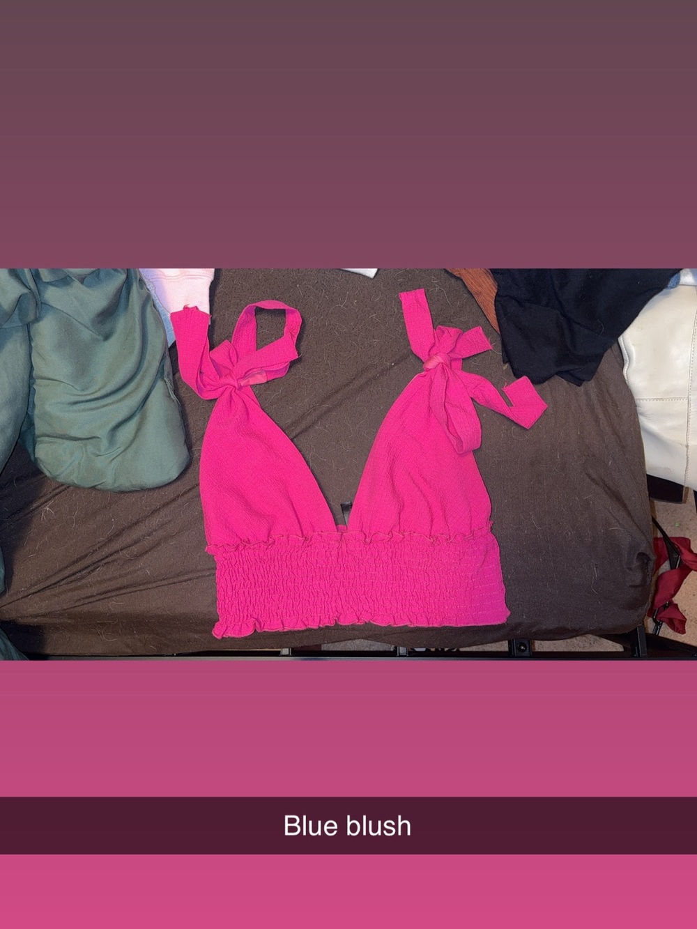 Blue Blush Hot Pink Tie-Shoulder Smocked Crop Camisole